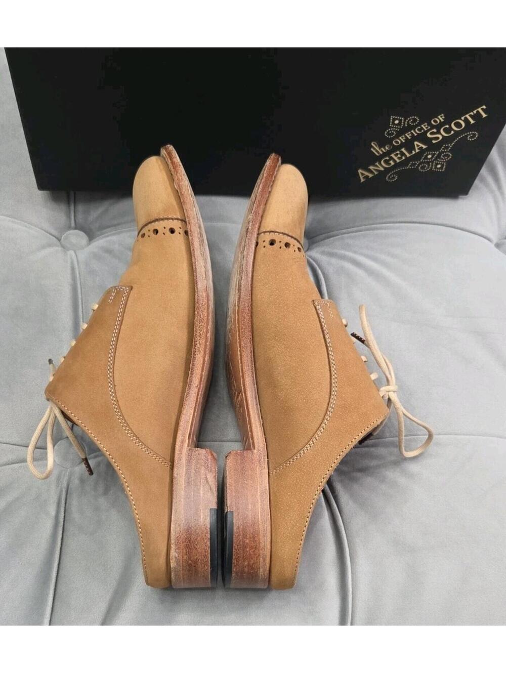 The Office Of Angela Scott Mr Evans Brown Suede Wingtip Mule Womens Shoes 37 7 - Picture 9 of 16